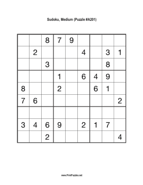 Sudoku - Medium A201 Printable Puzzle