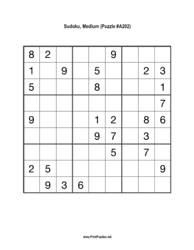 Sudoku - Medium A202 Printable Puzzle