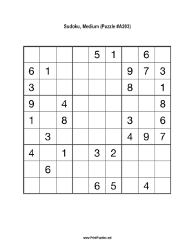 Sudoku - Medium A203 Printable Puzzle