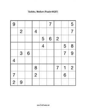Sudoku - Medium A207 Printable Puzzle