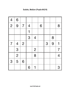 Sudoku - Medium A210 Printable Puzzle