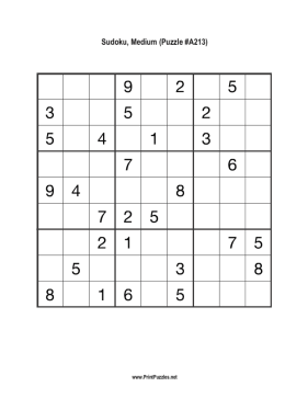 Sudoku - Medium A213 Printable Puzzle