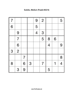 Sudoku - Medium A214 Printable Puzzle