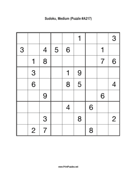 Sudoku - Medium A217 Printable Puzzle