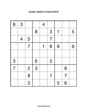 Sudoku - Medium A218 Printable Puzzle