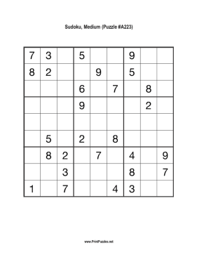 Sudoku - Medium A223 Printable Puzzle