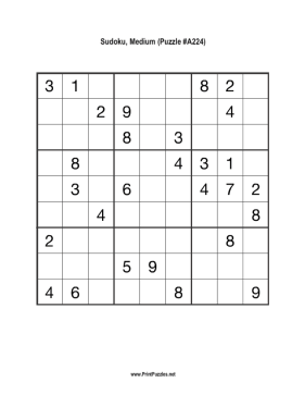 Sudoku - Medium A224 Printable Puzzle