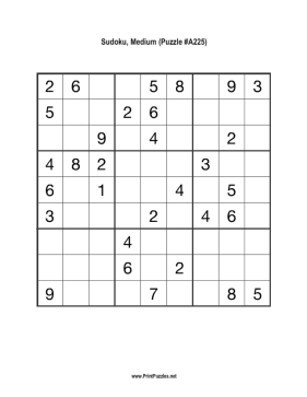 Sudoku - Medium A225 Printable Puzzle