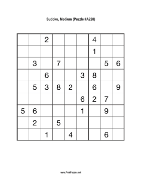 Sudoku - Medium A228 Printable Puzzle