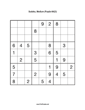 Sudoku - Medium A23 Printable Puzzle
