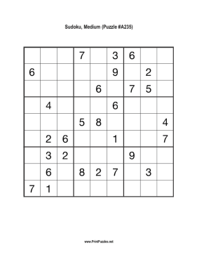 Sudoku - Medium A235 Printable Puzzle