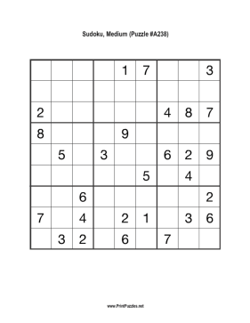 Sudoku - Medium A238 Printable Puzzle