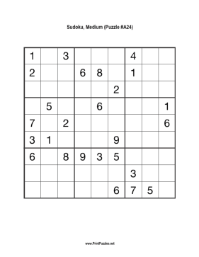 Sudoku - Medium A24 Printable Puzzle