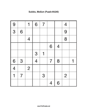Sudoku - Medium A240 Printable Puzzle
