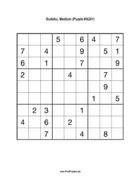 Sudoku - Medium A241 Printable Puzzle