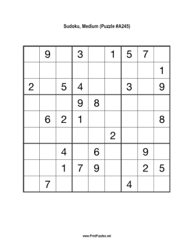 Sudoku - Medium A245 Printable Puzzle