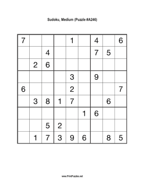 Sudoku - Medium A246 Printable Puzzle