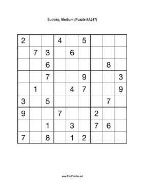 Sudoku - Medium A247 Printable Puzzle