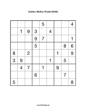 Sudoku - Medium A248 Printable Puzzle