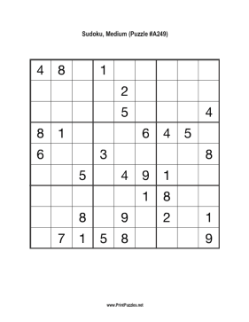 Sudoku - Medium A249 Printable Puzzle