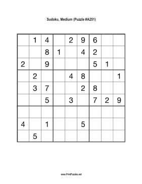 Sudoku - Medium A251 Printable Puzzle