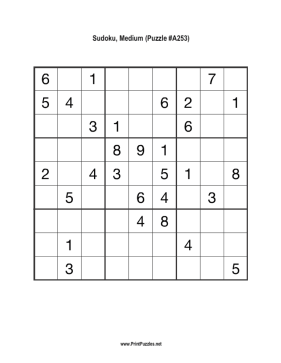 Sudoku - Medium A253 Printable Puzzle