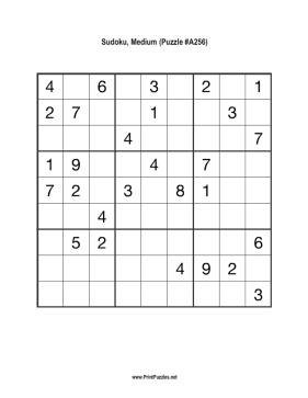 Sudoku - Medium A256 Printable Puzzle