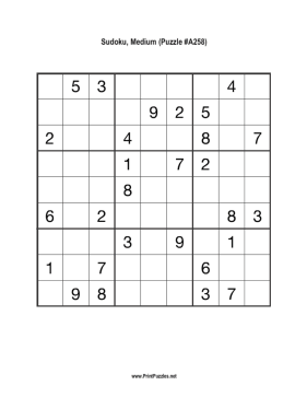 Sudoku - Medium A258 Printable Puzzle