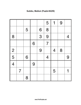 Sudoku - Medium A259 Printable Puzzle