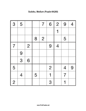 Sudoku - Medium A260 Printable Puzzle