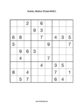 Sudoku - Medium A261 Printable Puzzle