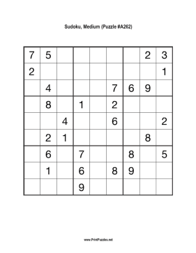 Sudoku - Medium A262 Printable Puzzle