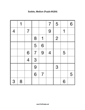 Sudoku - Medium A264 Printable Puzzle