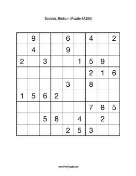 Sudoku - Medium A265 Printable Puzzle