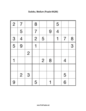 Sudoku - Medium A266 Printable Puzzle
