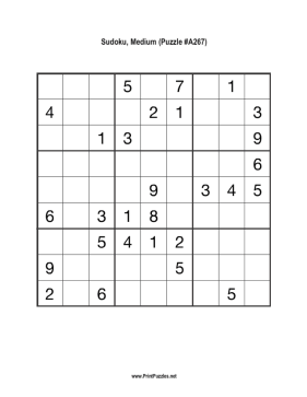 Sudoku - Medium A267 Printable Puzzle