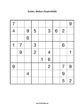 Sudoku - Medium A268 Printable Puzzle