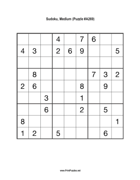 Sudoku - Medium A269 Printable Puzzle