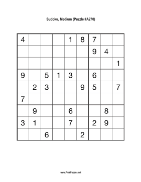 Sudoku - Medium A270 Printable Puzzle