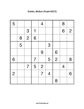 Sudoku - Medium A272 Printable Puzzle