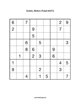 Sudoku - Medium A273 Printable Puzzle