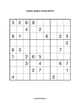 Sudoku - Medium A274 Printable Puzzle