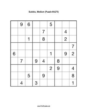 Sudoku - Medium A275 Printable Puzzle