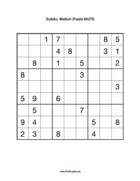Sudoku - Medium A276 Printable Puzzle
