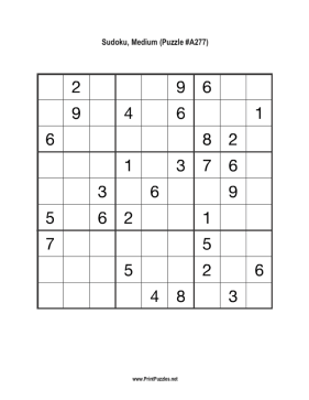 Sudoku - Medium A277 Printable Puzzle