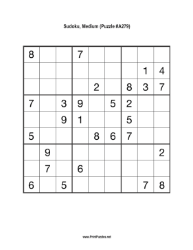 Sudoku - Medium A279 Printable Puzzle