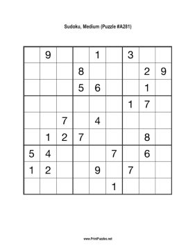 Sudoku - Medium A281 Printable Puzzle