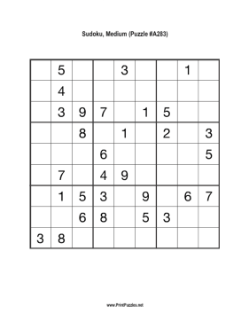 Sudoku - Medium A283 Printable Puzzle
