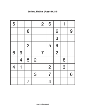 Sudoku - Medium A284 Printable Puzzle