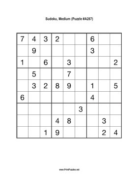 Sudoku - Medium A287 Printable Puzzle